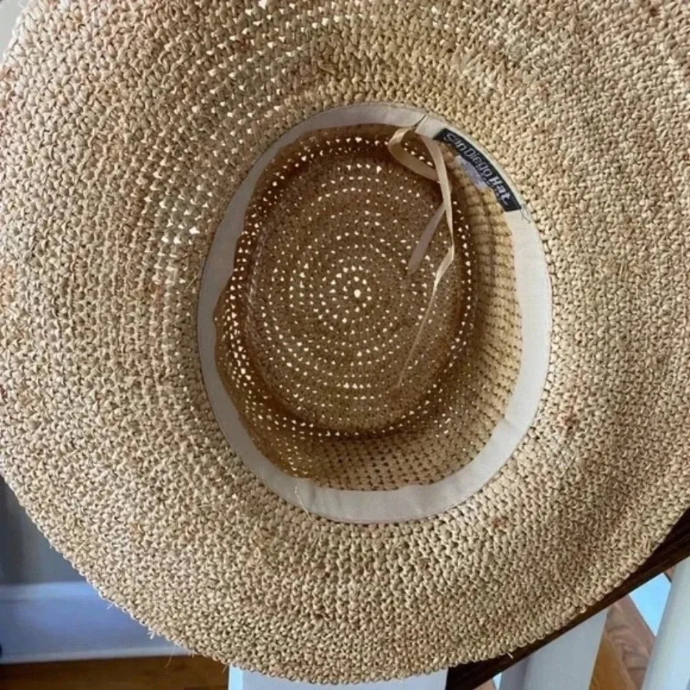 NWT Anthropologie Sandiego Hat Company Tan Raffia Boater Hat
